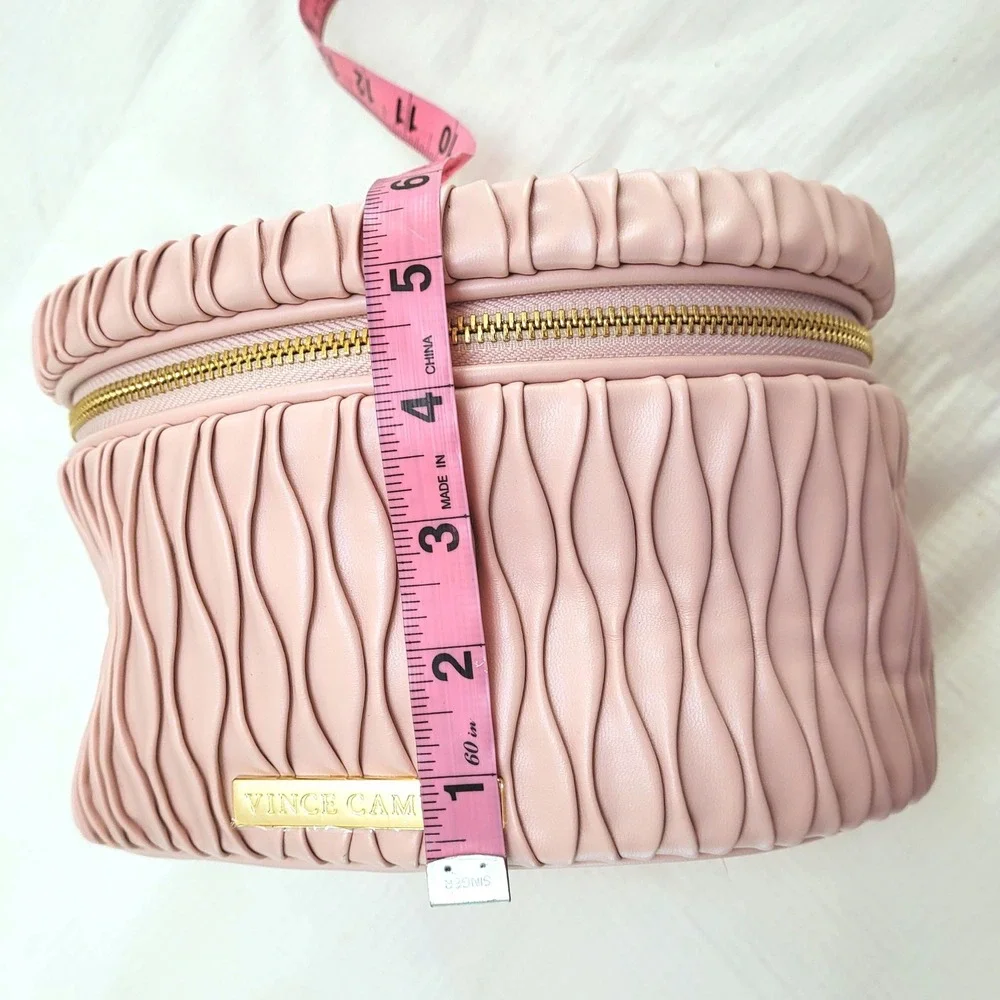 NWT Vince Camuto Pink Pleated Vanity Makeup Cosmetics Zipper Close Bag Case